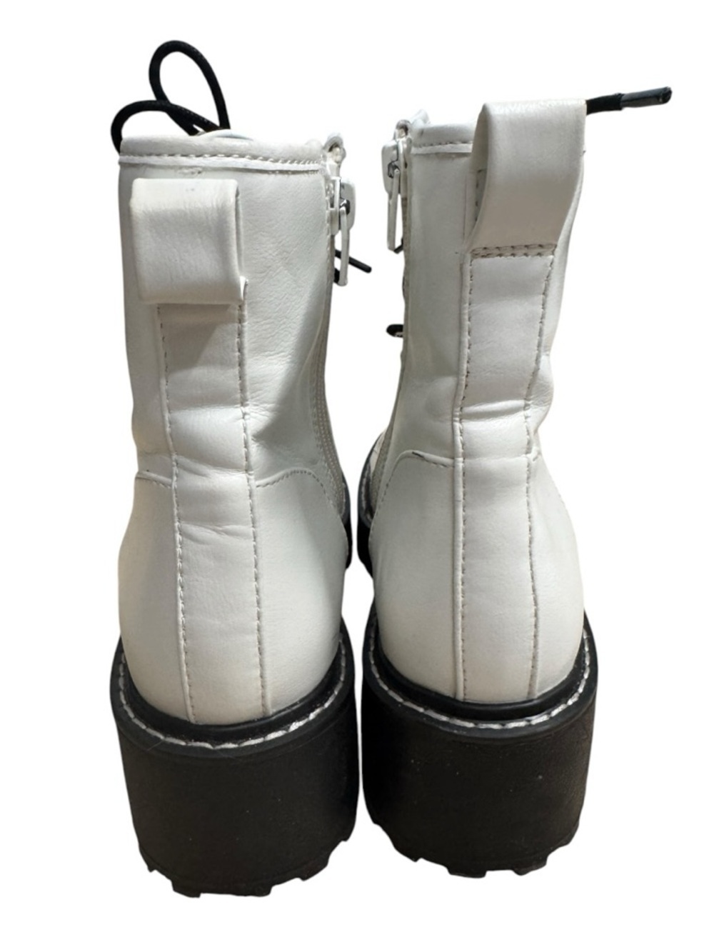 Madden Girl Carra White Lug Sole Combat Ankle Boots Womens US 6.5 Zip - Picture 3 of 10